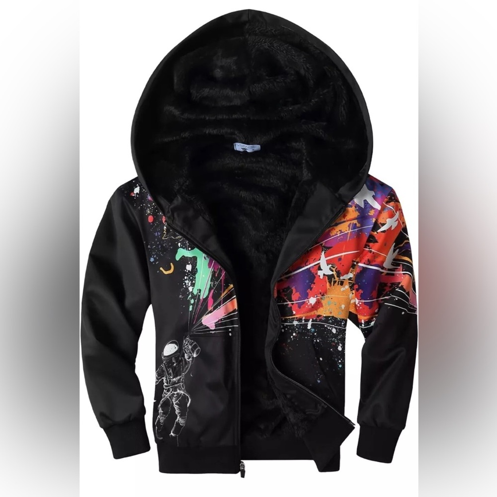 SWISSWELL 3D Splash Graffiti Astronaut Hoodie Puffer Jacket 2XL Full Zip